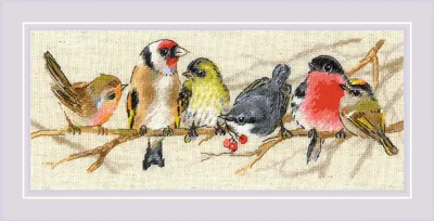 Image de Riolis kit de broderie au point de croix "Oiseaux sur la branche", motif à compter, 35x15cm