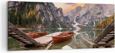 Produktbild von Bild auf Leinwand - Leinwandbild - Einteilig - Boote Berge See - 120x50cm - Wand Bild - Wanddeko - Wandbilder - Leinwanddruck - Bilder - Wanddekoration - Leinwand bilder - Wandbild - AB120x50-4638