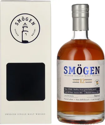 Image de SMÖGEN 12 Years Old Distillery Estate Barley Swedish Single Malt Whisky 56,6% Vol. 0,5l en boîte cadeau