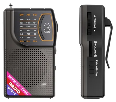 Zdjęcie produktu dla ZELURXX Przenośne mini radio FM/AM/SW, akumulator USB-C 800 mAh, kompaktowe 174 g, głośnik 3 W, strojenie analogowe, radio podróżne i kempingowe, czarne
