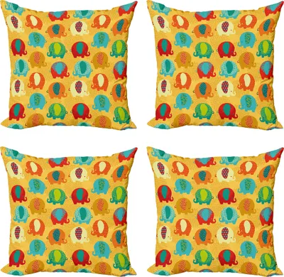 Produktbild von ABAKUHAUS Elephant Nursery Kissenbezug Set (4 Stück), Kultur, Moderner Doppelseitiger Digitaldruck, 40 cm x 40 cm, Mehrfarbig