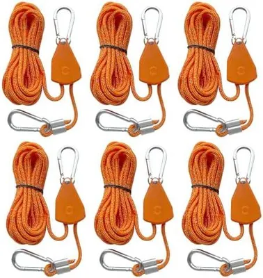 Produktbild von 6 Stück 4M Reflektierend Abspannseile Seil, Abspannseile mit Seilspanner, 4mm Leichte Abspannleine Zeltschnur, Abspannseile Camping, Seilratsche mit Haken für Zelt Zeltplane Camping (Orange)