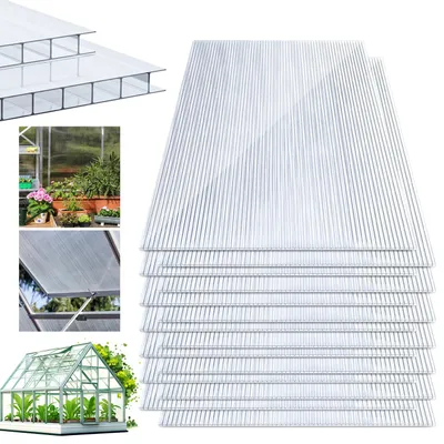Image de Plaques de polycarbonate alvéolaires à double paroi, 8 mm, 15 pièces, surface de 10,98 m², plaques alvéolaires résistantes aux UV, idéales pour serre, jardin, culture sous serre, transparentes