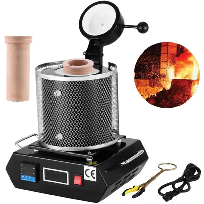 Produktbild von VEVOR Goldschmelzofen, 1350W, 1150 ℃ Maximaltemperatur, digitaler elektrischer Schmelzofen, mit 3 kg Keramikkruge, Gussform und Handschuhen, zur Verarbeitung von Gold, Silber, Kupfer, Aluminium, 1400W, Schwarz-a