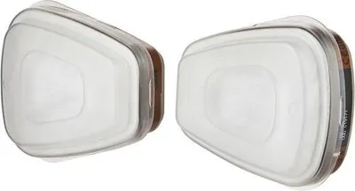 Two respirator filter cartridges shown side-by-side on a white background.
