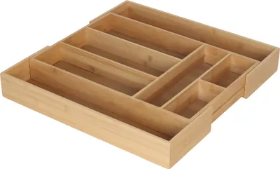 Produktbild von Relaxdays Besteckkasten ausziehbar, Bambus, HBT 6,5 x 33–49,5 x 47,5 cm, 6–8 Fächer, Besteckeinsatz für Schublade, natur