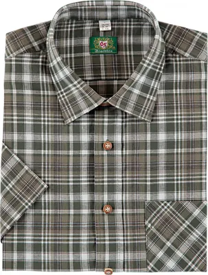Produktbild von OS Trachten Scubu Hemd 1/2 Arm Regular Fit Herren (Oliv) Größe 49/50