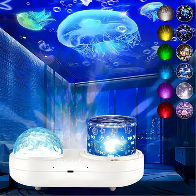Produktbild von Ozean Kinder Nachtlicht Projektor 360° Drehbar Qualle 7 Filme Timer Sensorik Licht für Baby Kinderzimmer Decke Geburtstag Weihnachten Geschenk