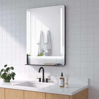 Produktbild von LED Spiegel mit Ablage Badezimmerspiegel mit Beleuchtung Antibeschlag 3 Farbtemperaturen Dimmbar Badspiegel Digitaluhr Lichtspiegel 60 x 80 cm
