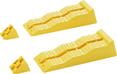 Zdjęcie produktu dla Kliny schodkowe Wiltec para 40/70/100 mm z ogranicznikiem, zestaw 2 klinów wbijanych o nośności 3 t, kliny poziomujące do przyczep kempingowych, kamperów itp.