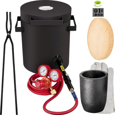 Produktbild von VEVOR Propan Schmelzofen 10 KG, Gas Metall Schmelzofen Propan Ton Grafit Tiegel, Edelmetall Schmiedeofen Propan-Regler 0-350 psi, Ofenboden 20 mm, Schmelzzeit 10 min, 2,54 cm Keramikfaser feuerfest