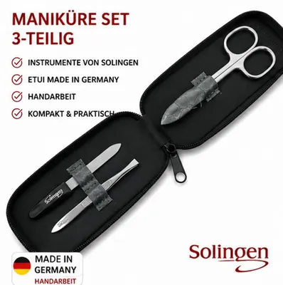 Produktbild von Maniküre Set Solingen 3-teilig mit Nagelschere, Pinzette & Saphirnagelfeile  Germany Grau