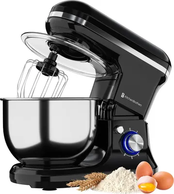 Produktbild von KitchenBrothers Küchenmaschine 1200W Schwarz - 5L Rührschüssel - Mixer