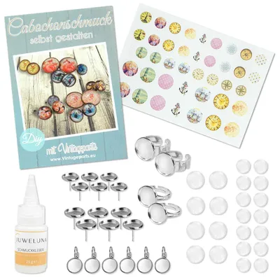 Produktbild von Vintageparts Cabochonset Jette Anfänger Silberfarben 50 Teile