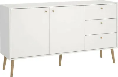 Image de Erina - Buffet, 147x39x82h cm Blanc, 3 Tiroirs