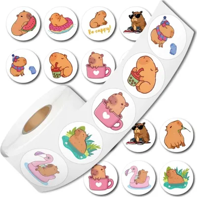 Obrázek produktu pro Samolepky v roli s 500 kusy. Barevné, motivační samolepky pro děti, kapybara