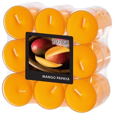 Produktbild von 18 "Flavour by GALA" Duftlichte Ø 38 mm · 24 mm pfirsich - Mango-Papaya in Polycarbonathülle