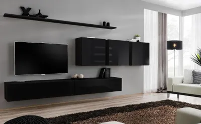Produktbild von Schwarz Wohnwand Wohnzimmermöbel Modern Designer Sideboard Wandschrank Designer