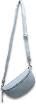 Produktbild von Bauchtasche Damen Echtleder Umhängetasche mit Ledergurt, Hellblau