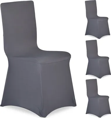 Immagine prodotto di Copri sedie Relaxdays, set da 4, fodera elasticizzata universale, decorazione per sedie da banchetto, reception e cerimonie, antracite