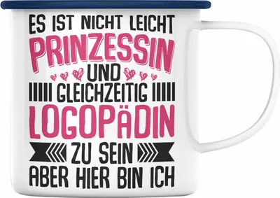 Produktbild von Trendation - Logopädin Spruch Emaille Tasse Geschenk Logopädie (Blau)