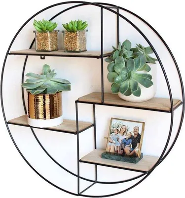 Immagine prodotto di Scaffale da parete per cucina rotondo - 4 ripiani - Metallico - Nero - Legno