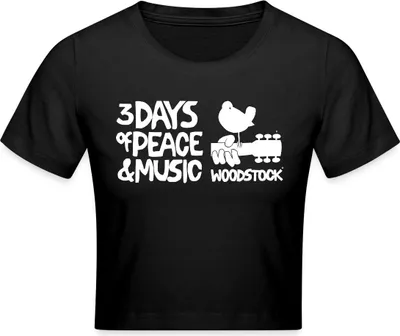 Produktbild von Spreadshirt Woodstock Logo Weiß 3 Days Of Peace & Music Crop Top, XL, Schwarz