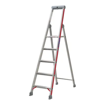 Produktbild von Hymer Stufenstehleiter mit Plattform, einseitig begehbar, 5 Stufen, senkr. Höhe 1,71 m, Reichhöhe 3,11 m, Gewicht 5,6 kg