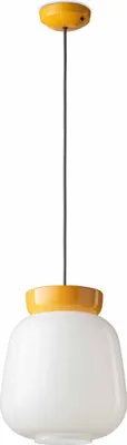 Produktbild von Pendelleuchte Glas Keramik E27 Ø 29 cm H: max. 154 cm Gelb Weiß rund Retro Design Keramikleuchte