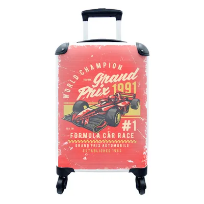 Produktbild von MuchoWow® Koffer Handgepäck Trolley Rollkoffer Kleine Reisekoffer mit 4 Rollen - Mancave - Formel 1 - Rennwagen - Retro - Cabin Size < 55x40x23 cm & 55x40x20 cm - Fotokoffer - Kabinenkoffer - Boardgepäck - Reise-Box - Reisekoffer - Reisegepäck - Koffer mit Bild - Trolley für Kinder