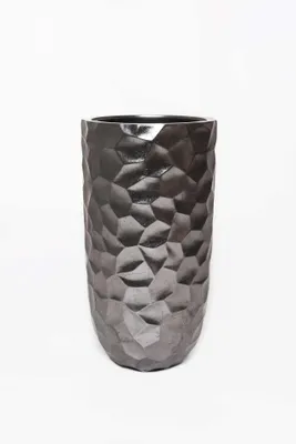 Produktbild von VIVANNO Pflanzkübel Fiberglas AMOLAR Säule, Satinsilber mit Muster - 41x41x75 cm