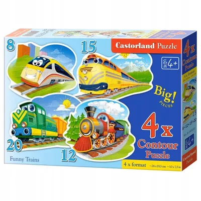Immagine prodotto di Puzzle 4 in 1 (8+12+15+20 pezzi) Treni Divertenti 43033