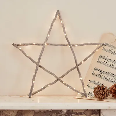 Holz-Stern Weihnachtsdeko 50 warmweiße LEDs Timer 36 cm