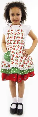 Produktbild von Kinderschürze Süße Kochschürze Kinder Küchenschürze Retro Schürze Vintage Dots Mädchen, Farbe:Weiß Kirsche