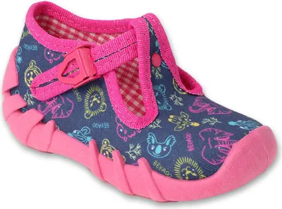 Produktbild von Hausschuhe Befado 110N492 blau-pink mit Tieren, mit Schnalle