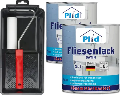 Produktbild von Plid PolyurethanFliesenlack Weiß seidenglänzend 1,5 l mit Lackierset