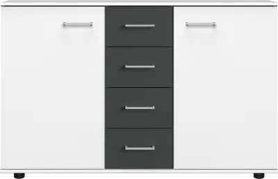 Produktbild von Kombikommode >ANGIE< in WEISS + GRAPHIT - 130x83x41cm (BxHxT)