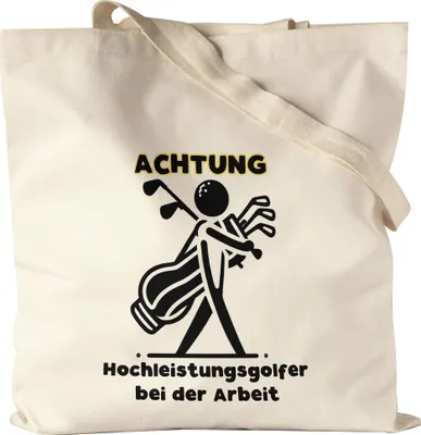 Produktbild von Achtung Hochleistungsgolfer bei der Arbeit Silhouette Golfbag Jutebeutel - Humorvolles Golf Geschenk