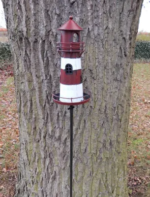 Produktbild von Leuchtturm am Gartenstab Gartenstecker Windlicht Eisen rot-weiß lackiert 135 cm