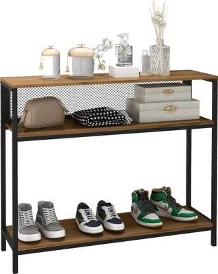 Produktbild von Sideboard Konsolentisch Flurregal, Industriedesign, 100 cm x 29,5 cm x 90 cm, Braun + Schwarz