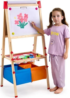 Produktbild von 3-in-1-Kinder-Staffelei, doppelseitige magnetische Holz-Whiteboard-Kreidetafel