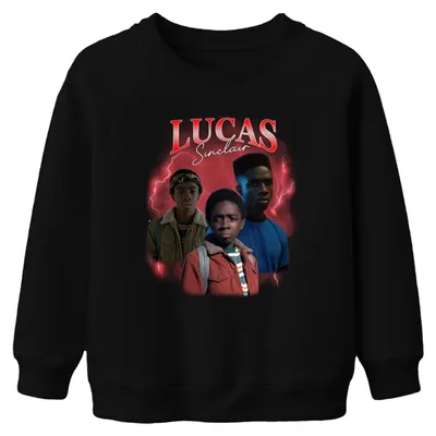 Produktbild von Lucas Sinclair Stranger Fan Geschenk Vintage 80er Kinder Sweatshirt Pullover, Schwarz, 152