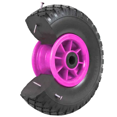 Produktbild von Sackkarrenrad PolyurethanRad 260x85 mm 3.00-4 75 mm zentrierte Nabe Ø 20 mm pink Vollgummi Bollerwagen