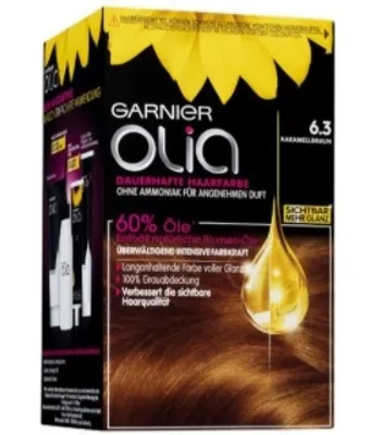 Obrázok produktu pre Farba na vlasy Garnier Olia, karamelový hnedý 6.3 - Intenzívna starostlivosť a trvalá farba. Objevte bohatstvo prírodných ingrediencií!