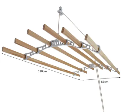 Immagine prodotto di MonsterShop 1,2 m - Stendibiancheria a soffitto salvaspazio in legno con 6 stecche di pino - Stendibiancheria per vestiti, stendibiancheria, stendibiancheria a soffitto in stile vittoriano - Bianco