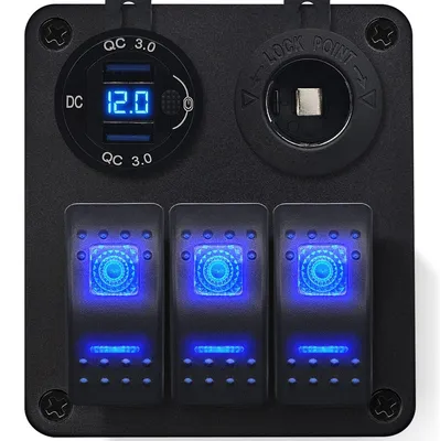 Produktbild von ProRide Schaltpanel 12V Auto/Boot, 2x USB QC3.0, 12V-Steckdose, 3 Schalter