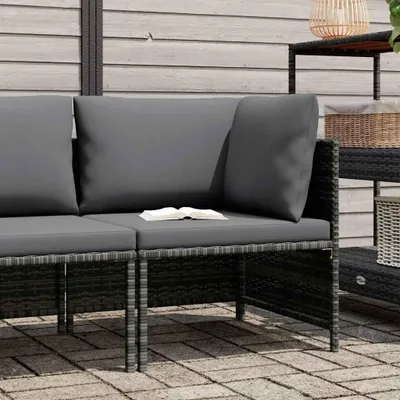 Image de vidaXL Canapé d'angle modulaire avec coussins Gris Poly rotin
