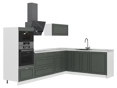 Produktbild von Eckküche Vicco Fame-Line Grün-Gold Landhaus/Weiß 287 x 60 cm, AP Marmor, Model 63535