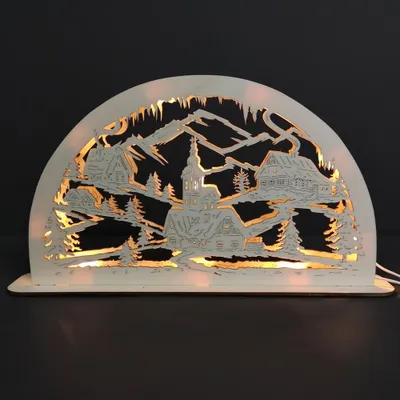 Produktbild von Beleuchtetes Holzportal mit Dorfmotiv, 39 cm