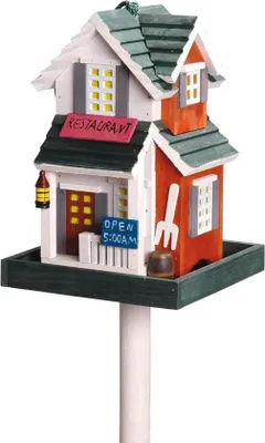 Produktbild von Famanu Vogelhaus auf Pfahl - Futterhaus im Restaurant-Stil - Bunt und einladend